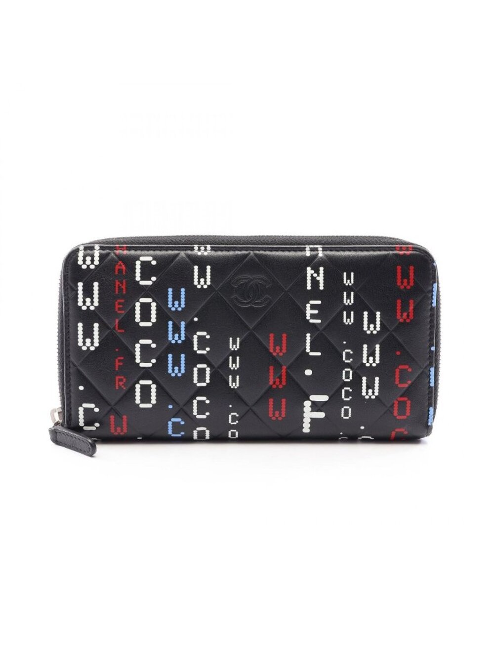 Chanel Round Wallet Typography Quilted Black Multi Lambskin